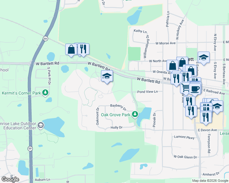 map of restaurants, bars, coffee shops, grocery stores, and more near 825 Carillon Drive in Bartlett