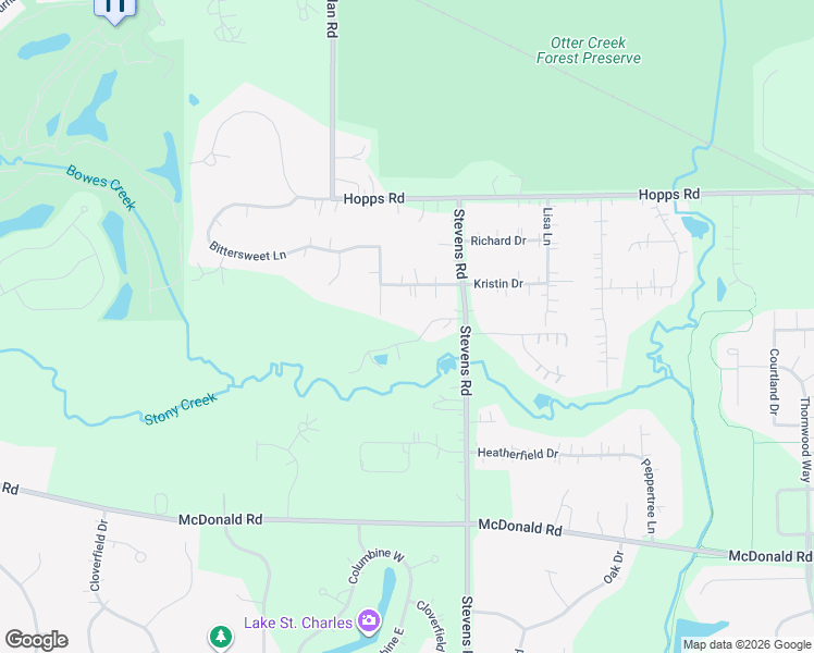 map of restaurants, bars, coffee shops, grocery stores, and more near 38W337 Stevens Lane in Elgin