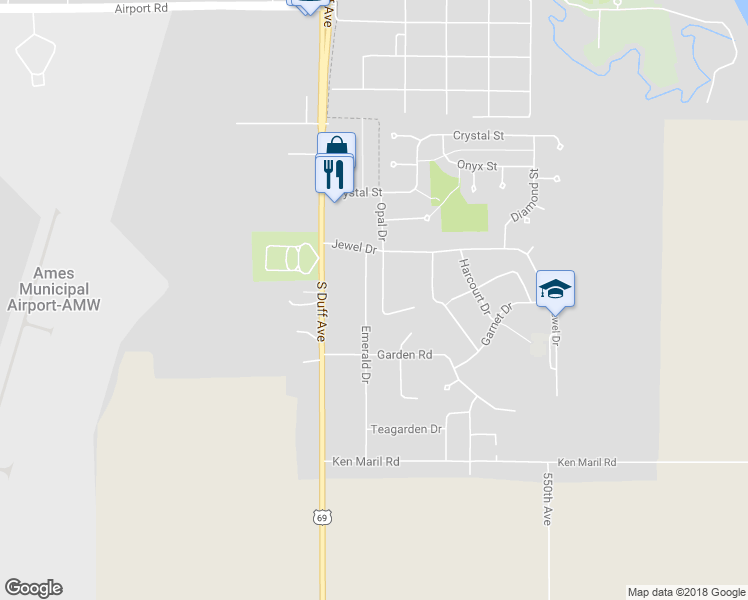 map of restaurants, bars, coffee shops, grocery stores, and more near 3406 Emerald Drive in Ames