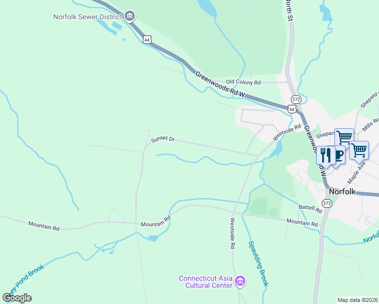 map of restaurants, bars, coffee shops, grocery stores, and more near 69 Sunset Ridge Road in Norfolk
