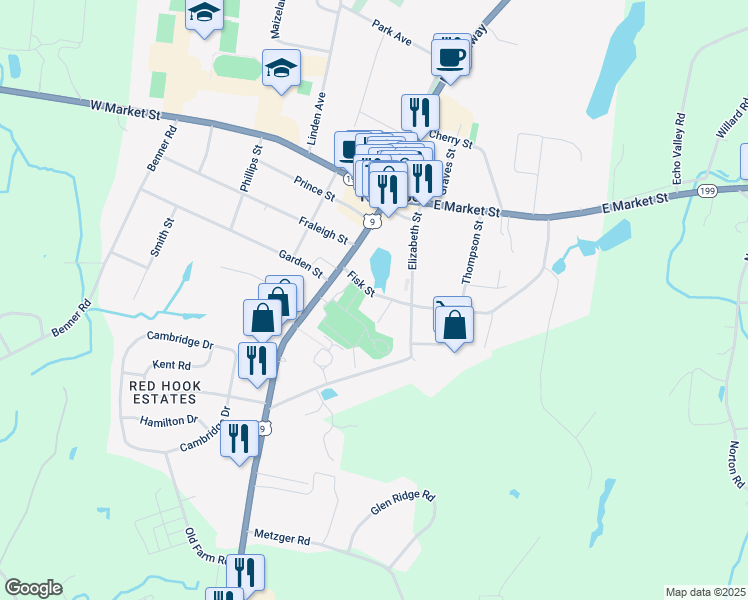 map of restaurants, bars, coffee shops, grocery stores, and more near 14 Fisk Street in Red Hook