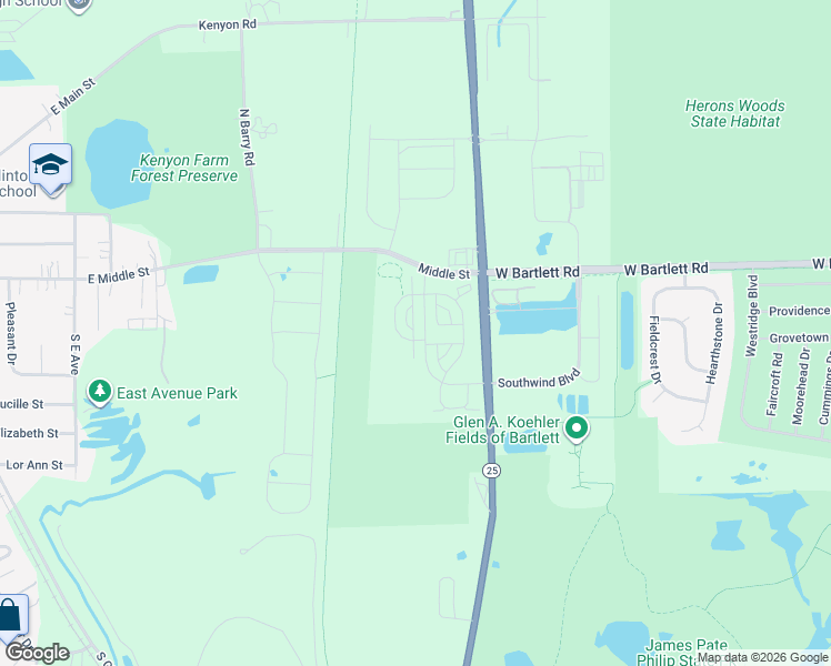 map of restaurants, bars, coffee shops, grocery stores, and more near 1041 Moraine Drive in South Elgin