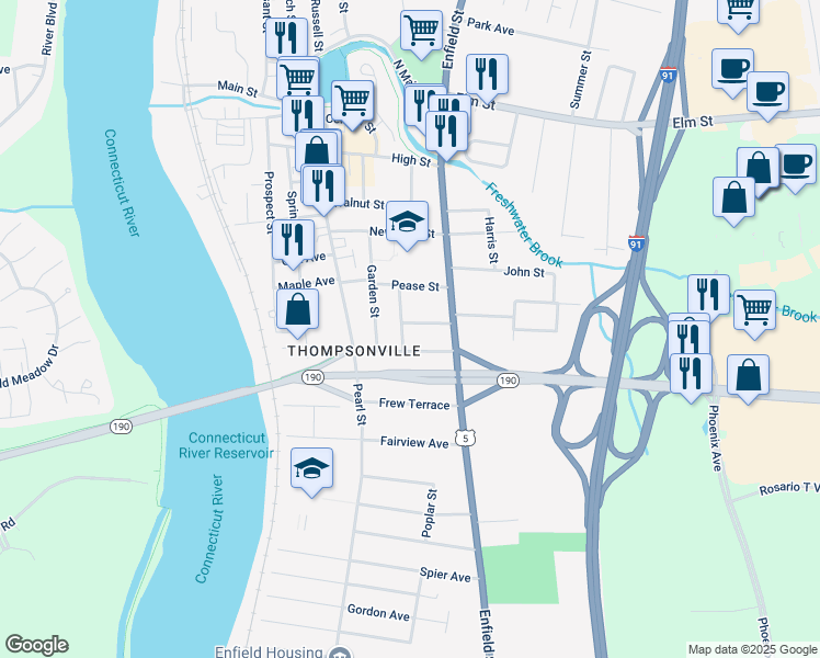 map of restaurants, bars, coffee shops, grocery stores, and more near 15 Washington Avenue in Enfield