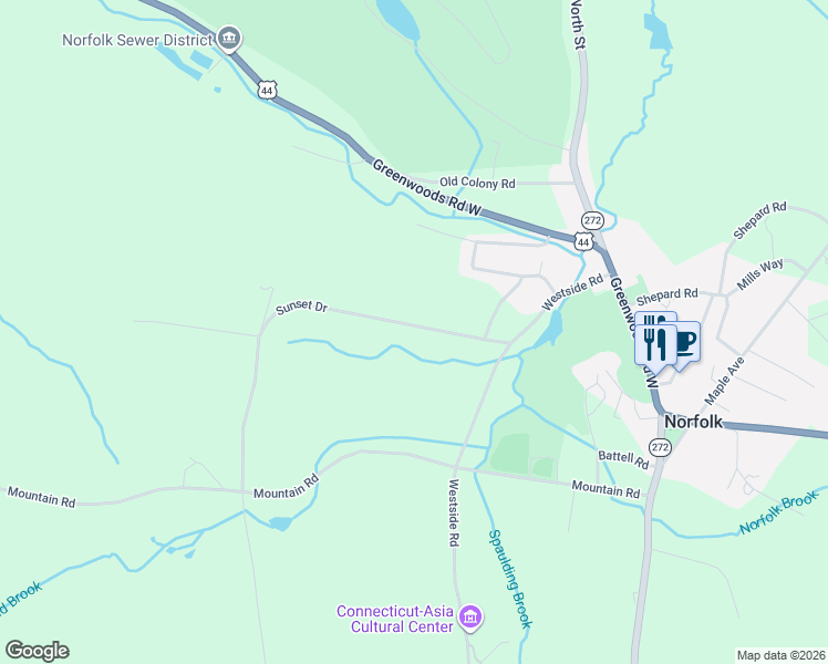 map of restaurants, bars, coffee shops, grocery stores, and more near 41 Sunset Ridge Road in Norfolk