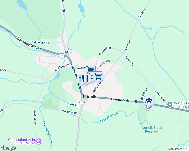 map of restaurants, bars, coffee shops, grocery stores, and more near 26 Emerson Street in Litchfield County
