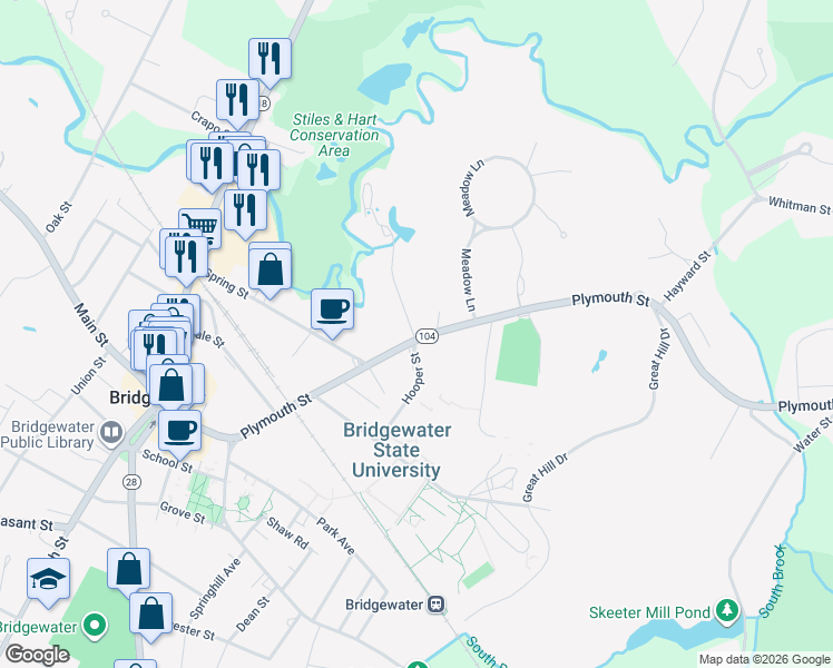 map of restaurants, bars, coffee shops, grocery stores, and more near 8 Association Avenue in Bridgewater