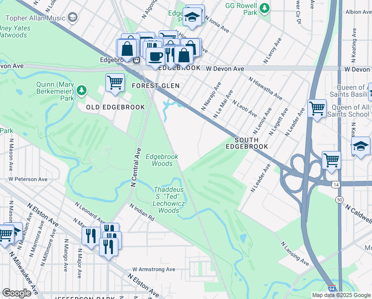 map of restaurants, bars, coffee shops, grocery stores, and more near in Chicago