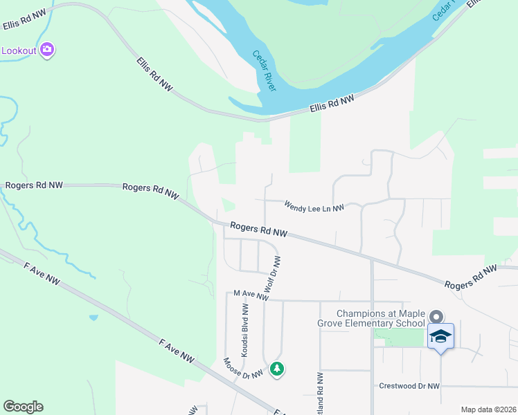 map of restaurants, bars, coffee shops, grocery stores, and more near 4714-4726 Wendy Lee Lane Northwest in Cedar Rapids