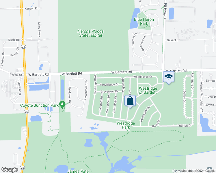map of restaurants, bars, coffee shops, grocery stores, and more near 2057 Providence Drive in Bartlett