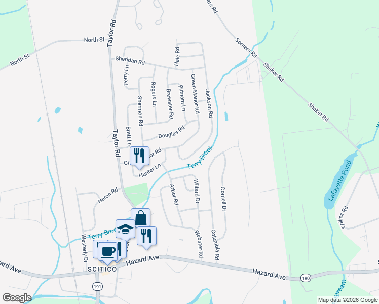 map of restaurants, bars, coffee shops, grocery stores, and more near 120 Green Manor Road in Enfield