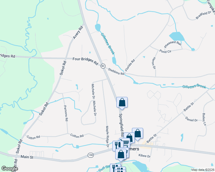 map of restaurants, bars, coffee shops, grocery stores, and more near 107 Springfield Road in Somers