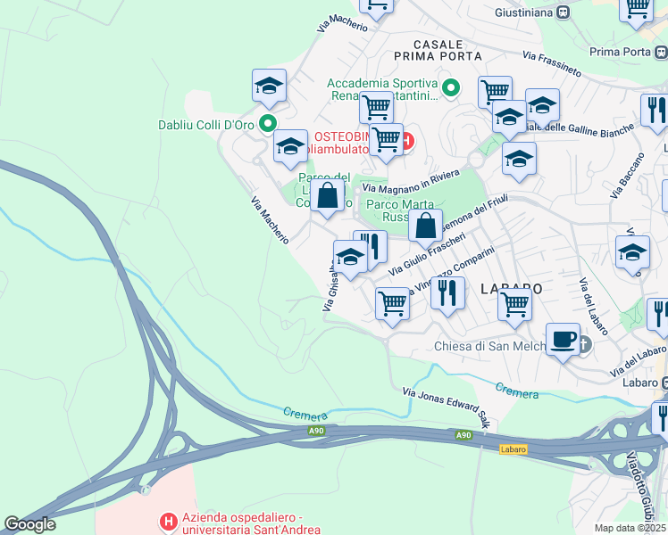 map of restaurants, bars, coffee shops, grocery stores, and more near 140 Via Ghisalba in Roma