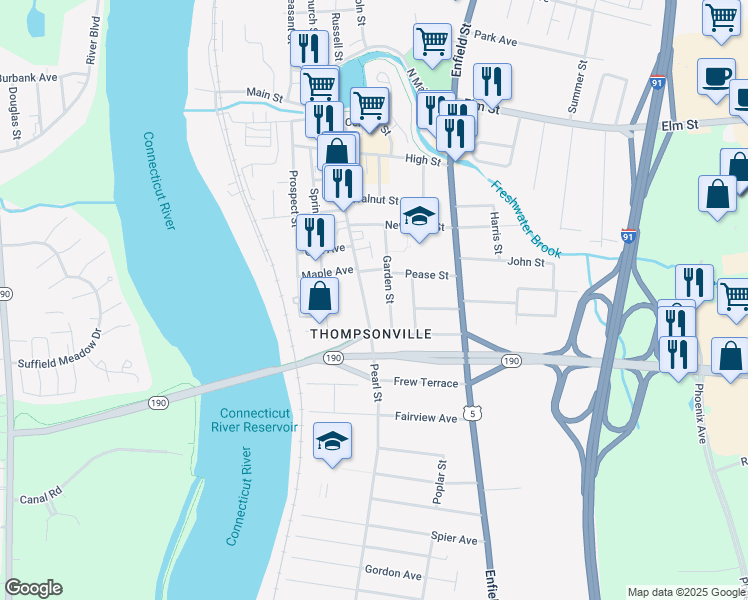 map of restaurants, bars, coffee shops, grocery stores, and more near 37 Garden Street in Enfield