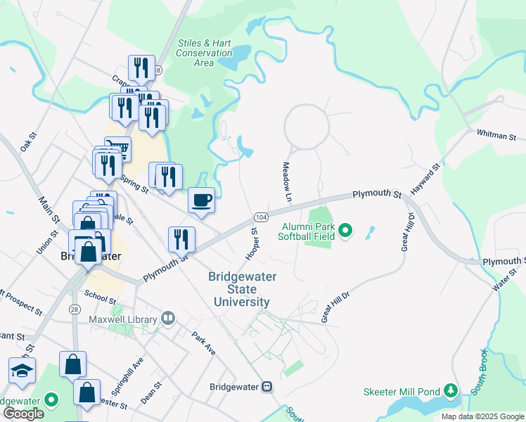 map of restaurants, bars, coffee shops, grocery stores, and more near 8 Association Avenue in Bridgewater