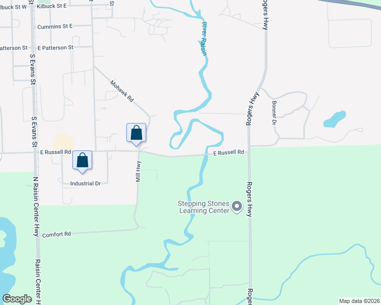 map of restaurants, bars, coffee shops, grocery stores, and more near 517-601 East Russell Road in Tecumseh