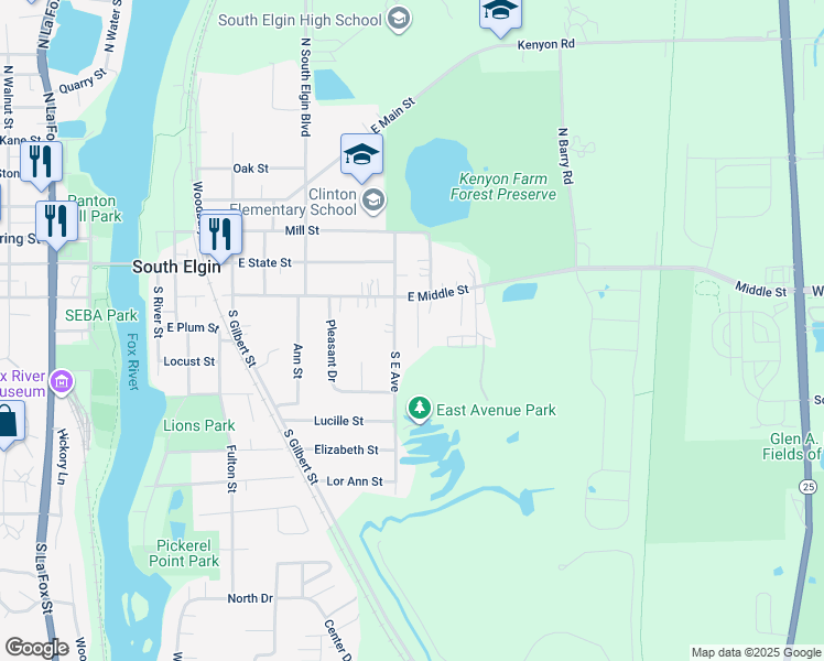 map of restaurants, bars, coffee shops, grocery stores, and more near 175 Patrick Drive in South Elgin