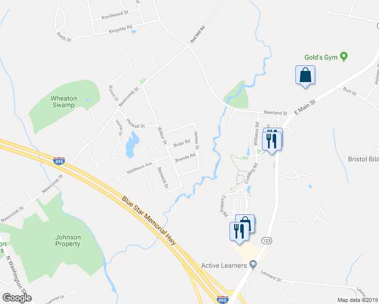 map of restaurants, bars, coffee shops, grocery stores, and more near 8 Brenda Road in Taunton