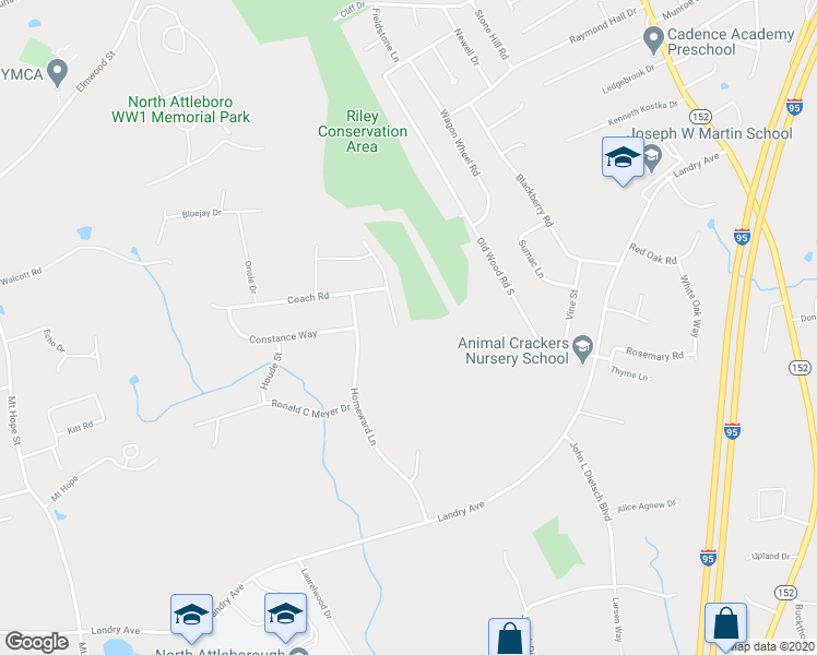 map of restaurants, bars, coffee shops, grocery stores, and more near 1 Jeffrey Drive in North Attleborough