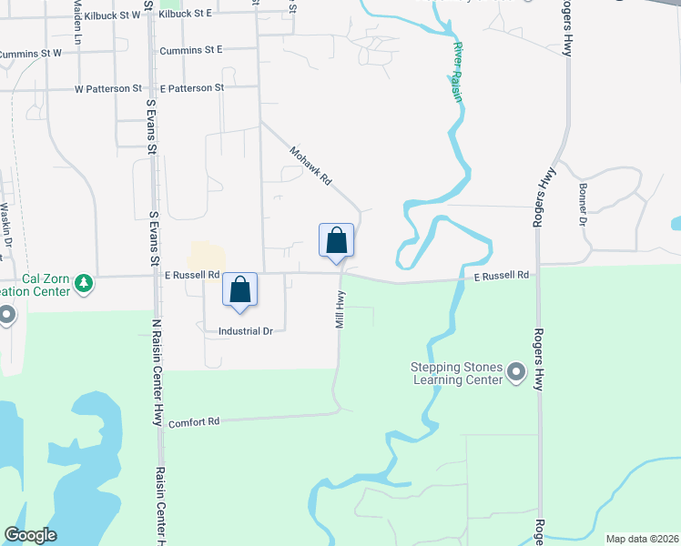 map of restaurants, bars, coffee shops, grocery stores, and more near 517 East Russell Road in Tecumseh