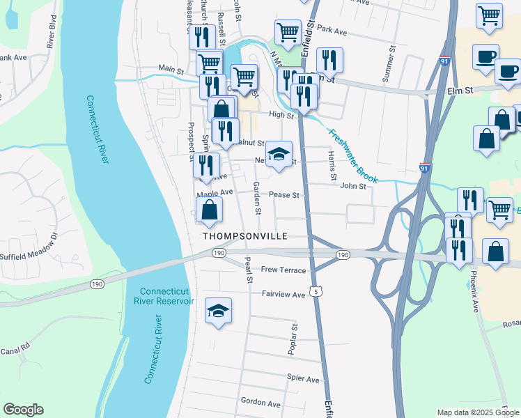 map of restaurants, bars, coffee shops, grocery stores, and more near 37 Garden Street in Enfield
