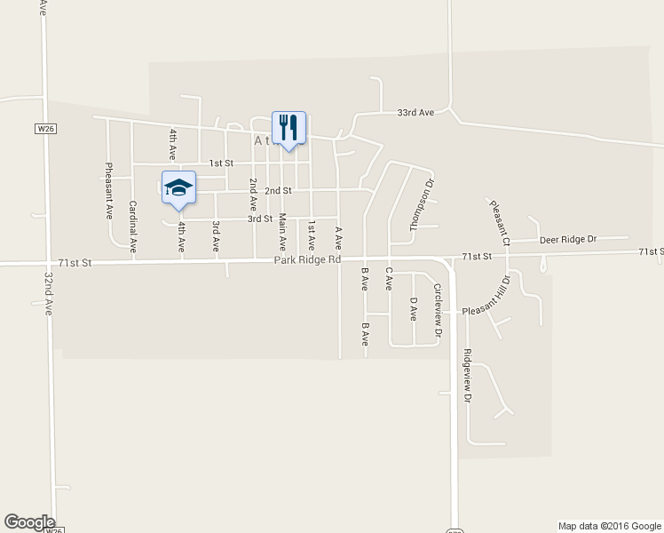 map of restaurants, bars, coffee shops, grocery stores, and more near 401 A Avenue in Atkins