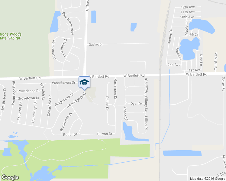 map of restaurants, bars, coffee shops, grocery stores, and more near 138 Rushmore Dr in Bartlett
