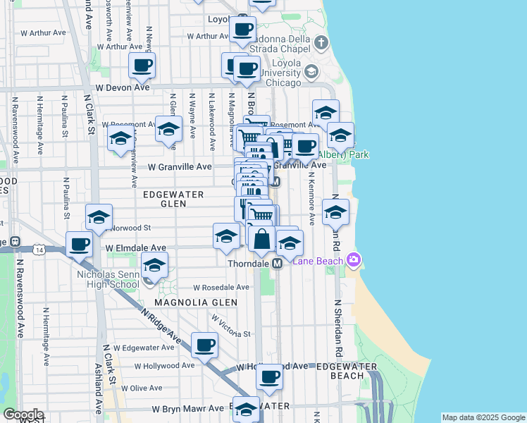 map of restaurants, bars, coffee shops, grocery stores, and more near in Chicago