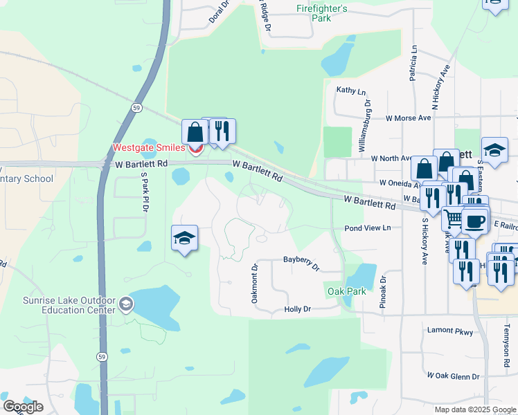 map of restaurants, bars, coffee shops, grocery stores, and more near 825 Carillon Drive in Bartlett