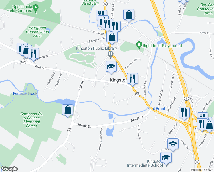 map of restaurants, bars, coffee shops, grocery stores, and more near 218 Main Street in Kingston