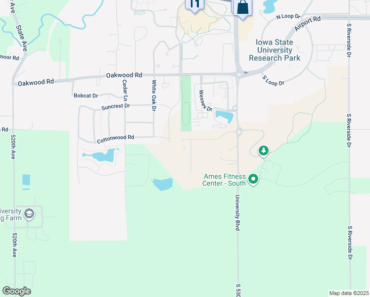 map of restaurants, bars, coffee shops, grocery stores, and more near 3315 Aurora Avenue in Ames