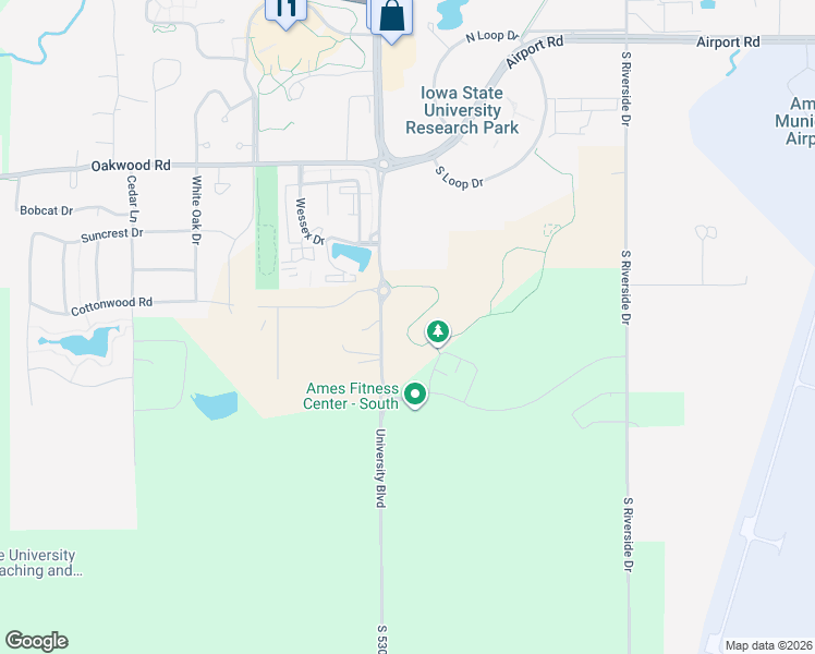 map of restaurants, bars, coffee shops, grocery stores, and more near 3536 530th Avenue in Ames