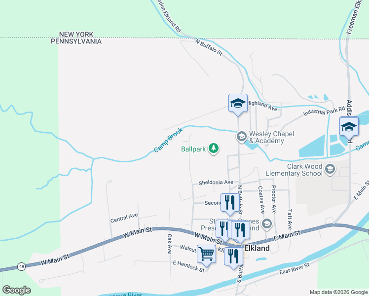 map of restaurants, bars, coffee shops, grocery stores, and more near 237 Pattison Avenue Extension in Elkland