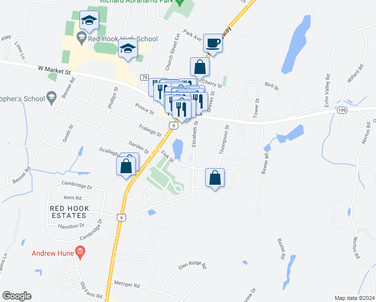 map of restaurants, bars, coffee shops, grocery stores, and more near 26 Elizabeth Street in Red Hook