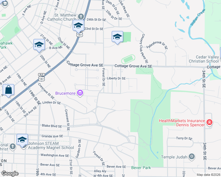 map of restaurants, bars, coffee shops, grocery stores, and more near 2001-2011 Linn Boulevard Southeast in Cedar Rapids