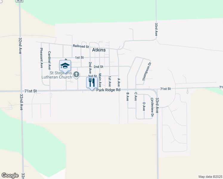 map of restaurants, bars, coffee shops, grocery stores, and more near 401 A Avenue in Atkins