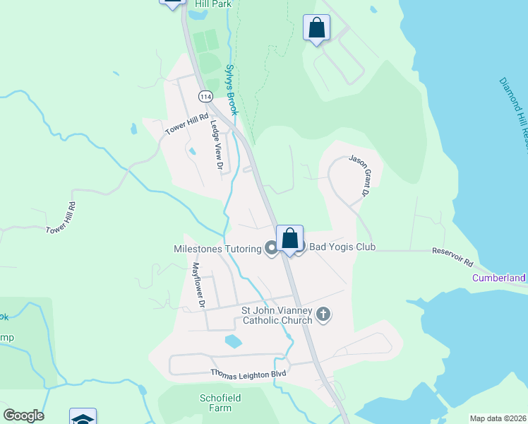 map of restaurants, bars, coffee shops, grocery stores, and more near 3 Magnolia Lane in Cumberland