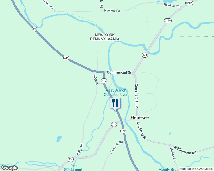 map of restaurants, bars, coffee shops, grocery stores, and more near 353-361 Main Street in Genesee