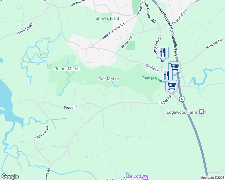 map of restaurants, bars, coffee shops, grocery stores, and more near 5 Depot Lane in Truro