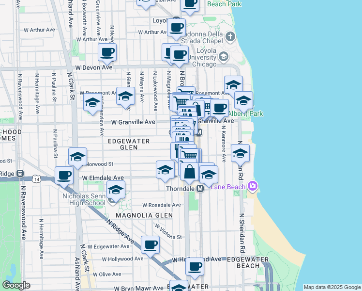 map of restaurants, bars, coffee shops, grocery stores, and more near in Chicago