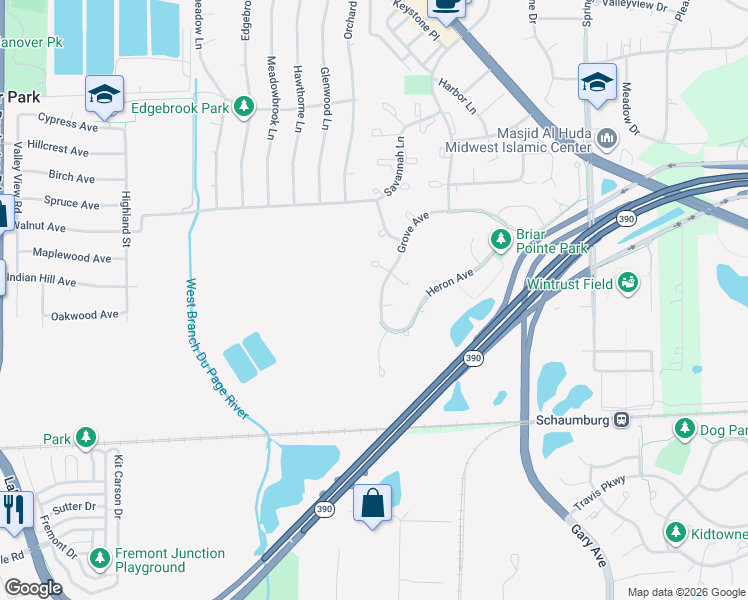 map of restaurants, bars, coffee shops, grocery stores, and more near 1937 Grove Avenue in Schaumburg