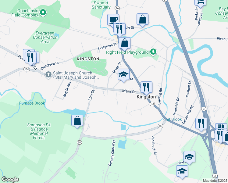 map of restaurants, bars, coffee shops, grocery stores, and more near 218 Main Street in Kingston
