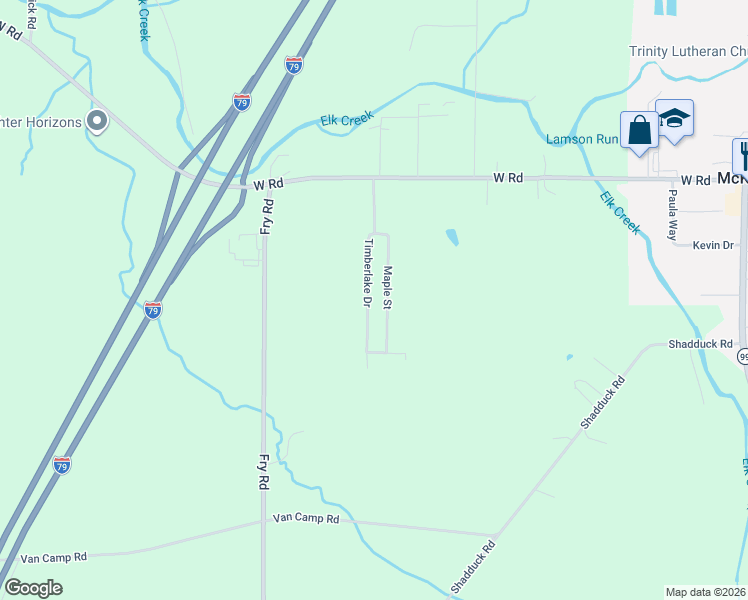 map of restaurants, bars, coffee shops, grocery stores, and more near 128-298 Timberlake Dr in McKean