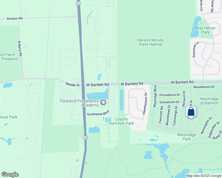 map of restaurants, bars, coffee shops, grocery stores, and more near 114 Abbott Court in Bartlett