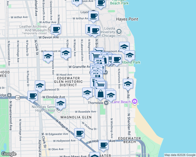 map of restaurants, bars, coffee shops, grocery stores, and more near in Chicago