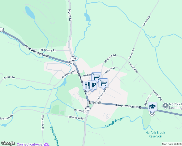 map of restaurants, bars, coffee shops, grocery stores, and more near 24 Shepard Road in Litchfield County