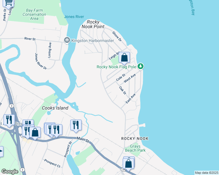 map of restaurants, bars, coffee shops, grocery stores, and more near 7 Cole Street in Kingston