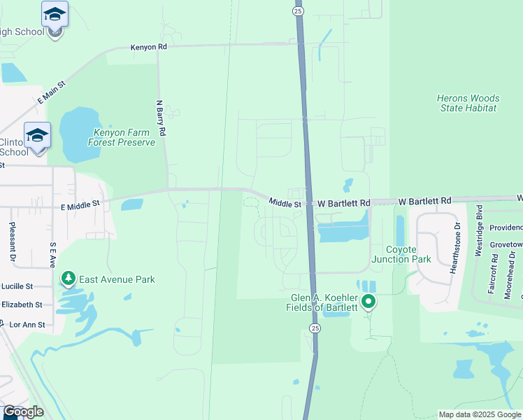 map of restaurants, bars, coffee shops, grocery stores, and more near 1041 Moraine Drive in South Elgin