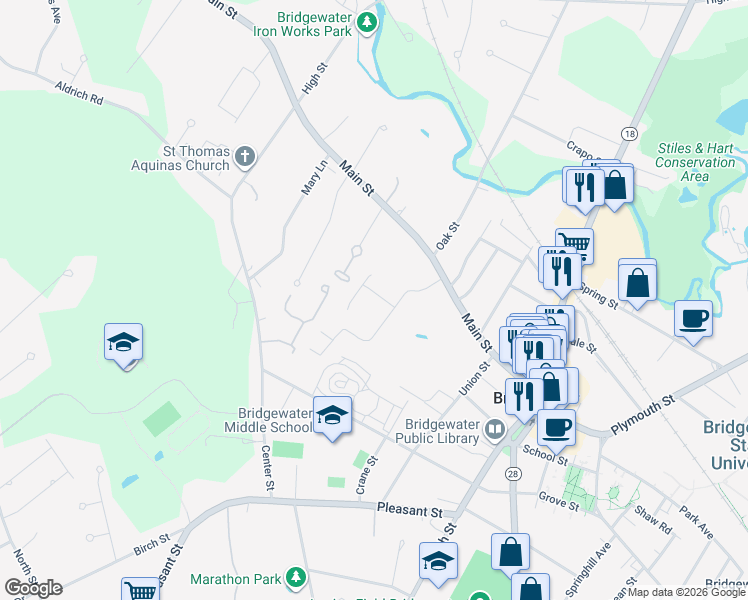 map of restaurants, bars, coffee shops, grocery stores, and more near 96 Hemlock Drive in Bridgewater