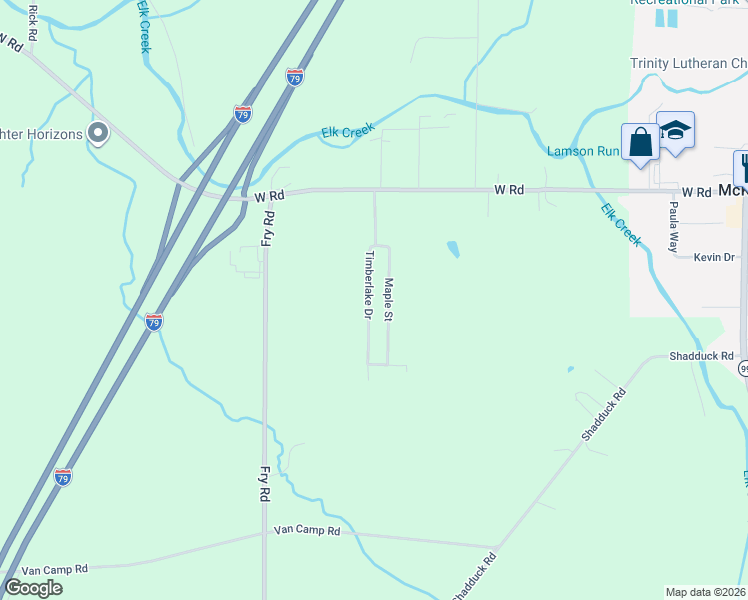 map of restaurants, bars, coffee shops, grocery stores, and more near 128-298 Timberlake Dr in McKean