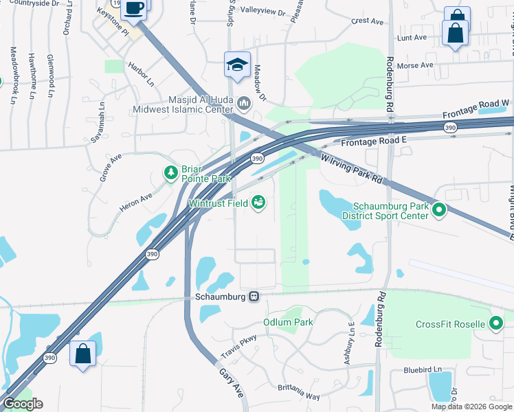 map of restaurants, bars, coffee shops, grocery stores, and more near 1999 Springinsguth Road in Schaumburg